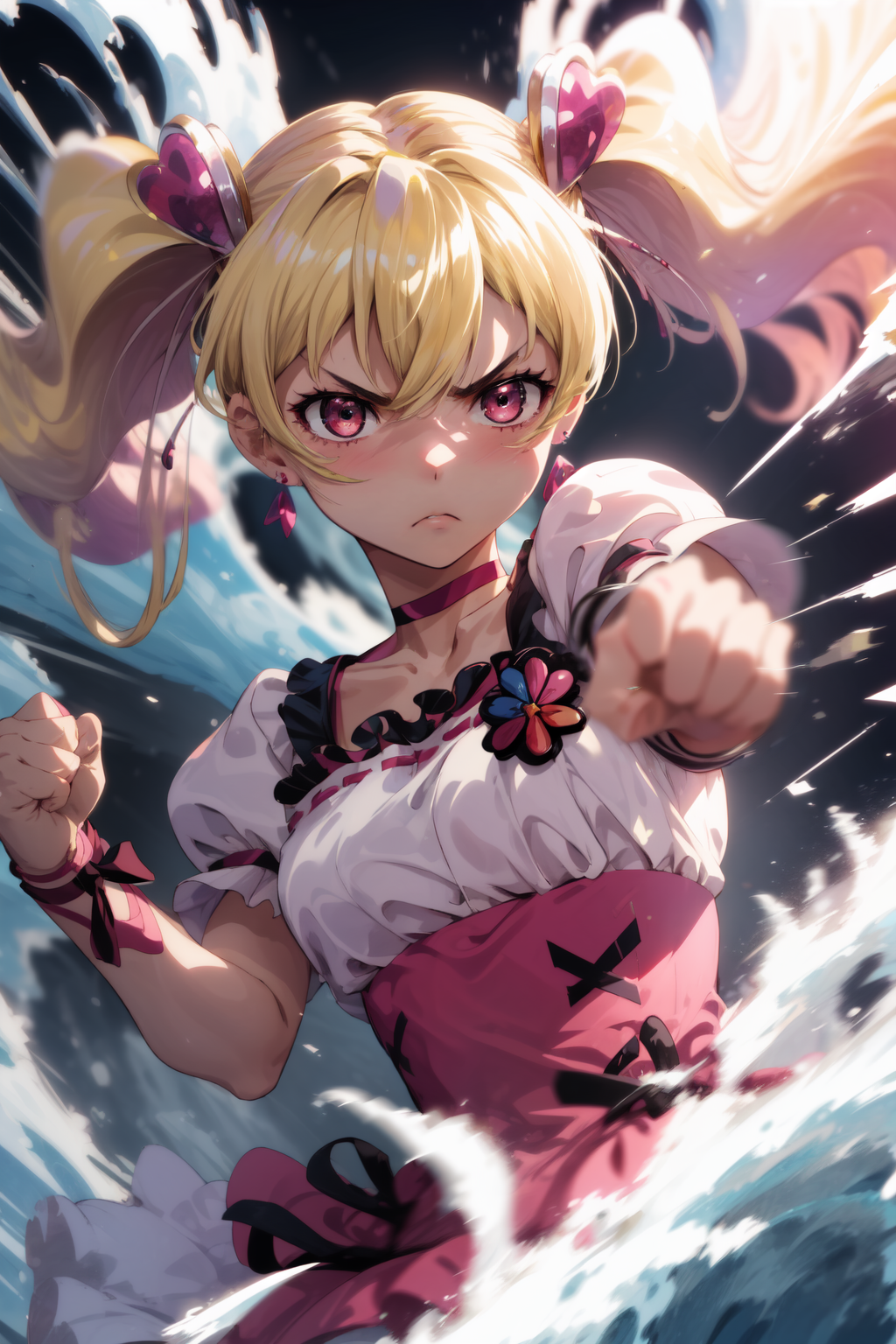 00208-485697096-masterpiece,best quality,1girl,cure peach,twintails,puffy short sleeves,ribbon choker,earrings,((serious)),fighting stance,actio.png